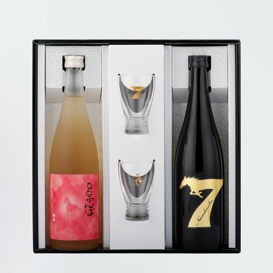梅酒・セブン・グラスセット［720ml 2本×冷酒グラス2個］（箱入り）